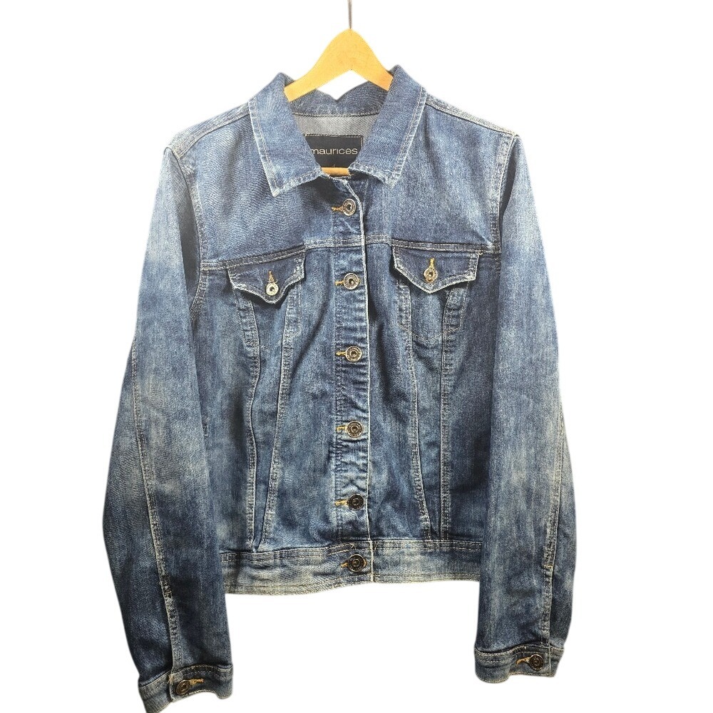Maurices Womens Blue Denim Trucker Jacket Medium Wash Size 1